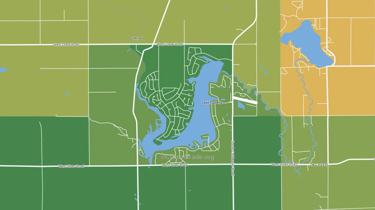 Lake Isabella, MI Map of Robbery Rates