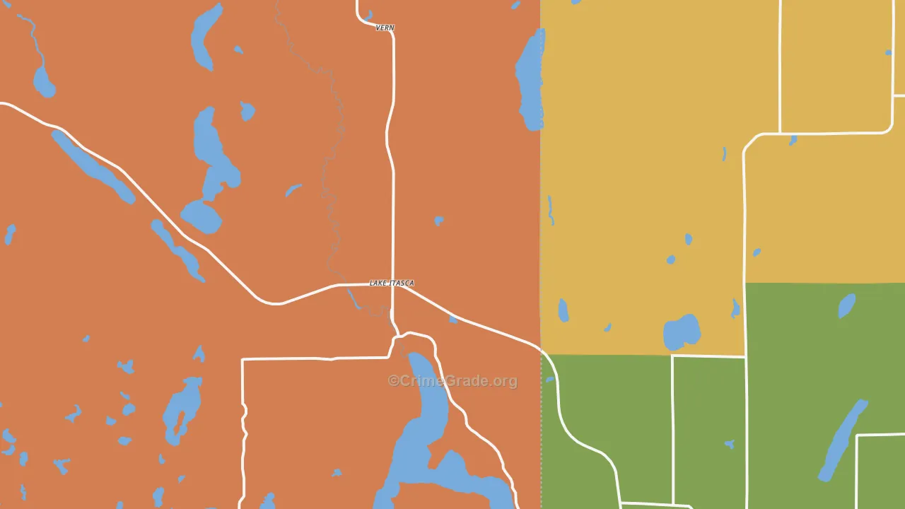Lake Itasca, MN Map of Robbery Rates