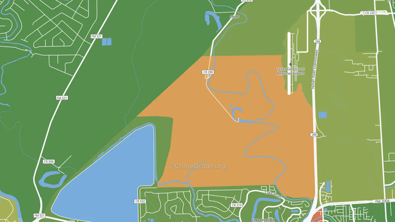 Lake Jackson Farms, TX Map of Robbery Rates