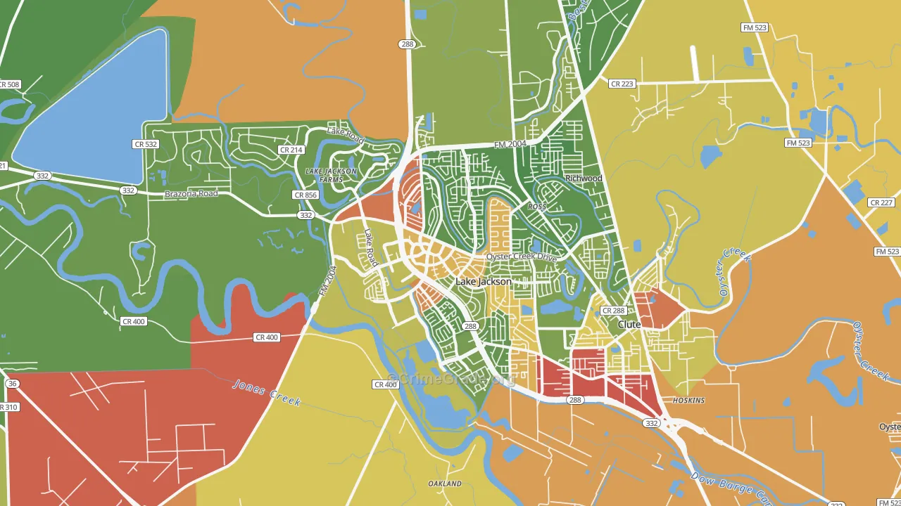 Lake Jackson, TX Map of Robbery Rates