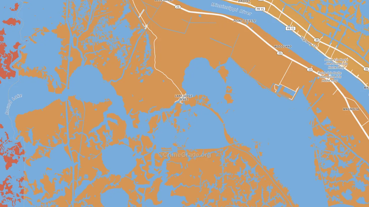 Lake Judge Perez, LA Map of Robbery Rates