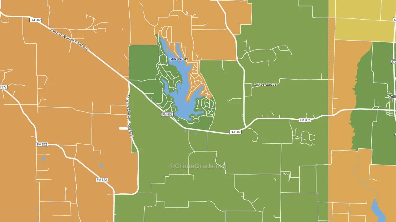 Lake Kiowa, TX Map of Robbery Rates