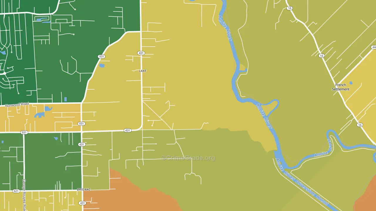 Lake, LA Map of Robbery Rates
