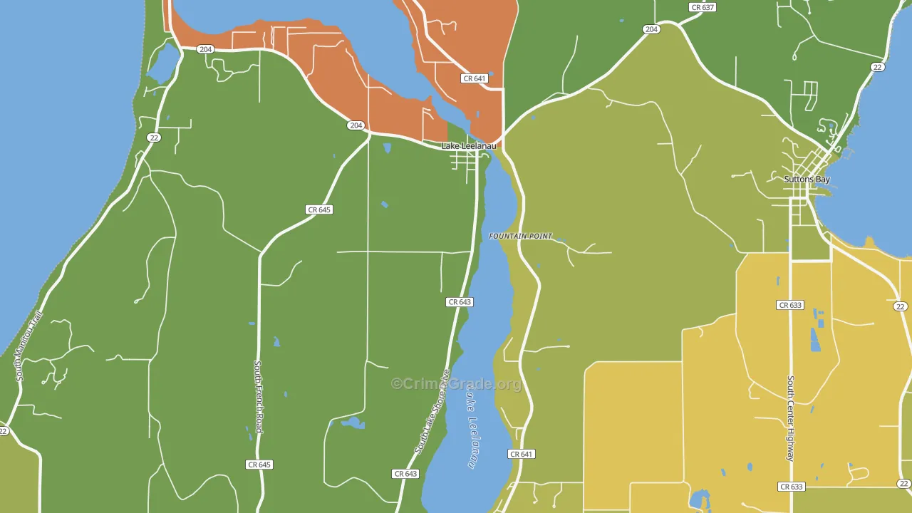Lake Leelanau, MI Map of Robbery Rates