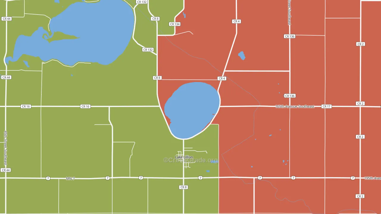 Lake Lillian, MN Map of Robbery Rates