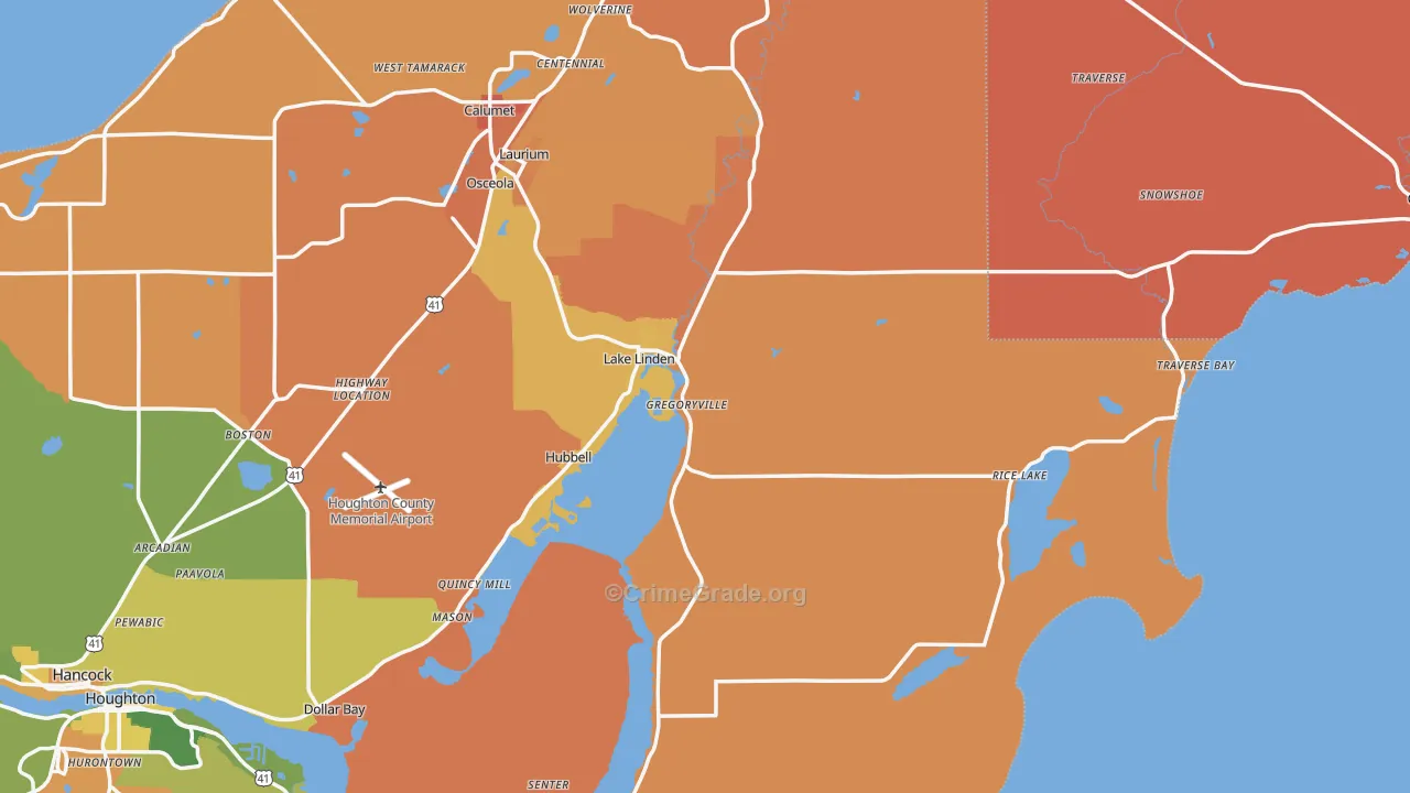 Lake Linden, MI Map of Robbery Rates