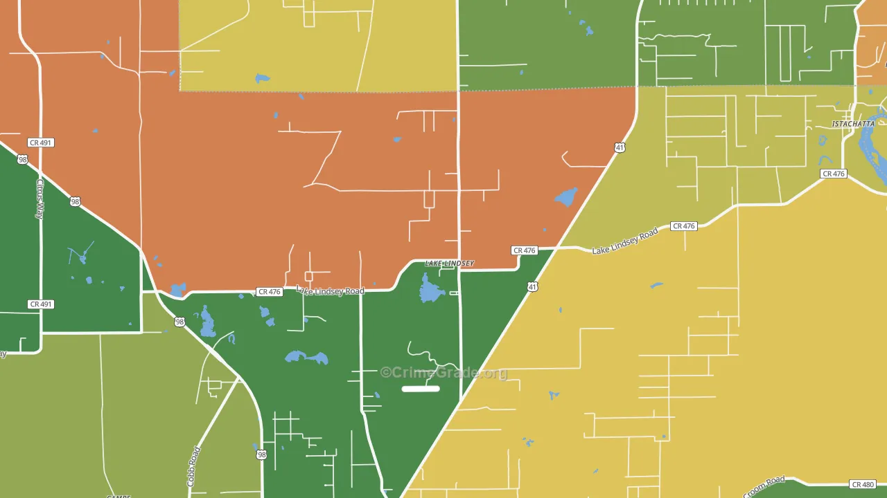 Lake Lindsey, FL Map of Robbery Rates