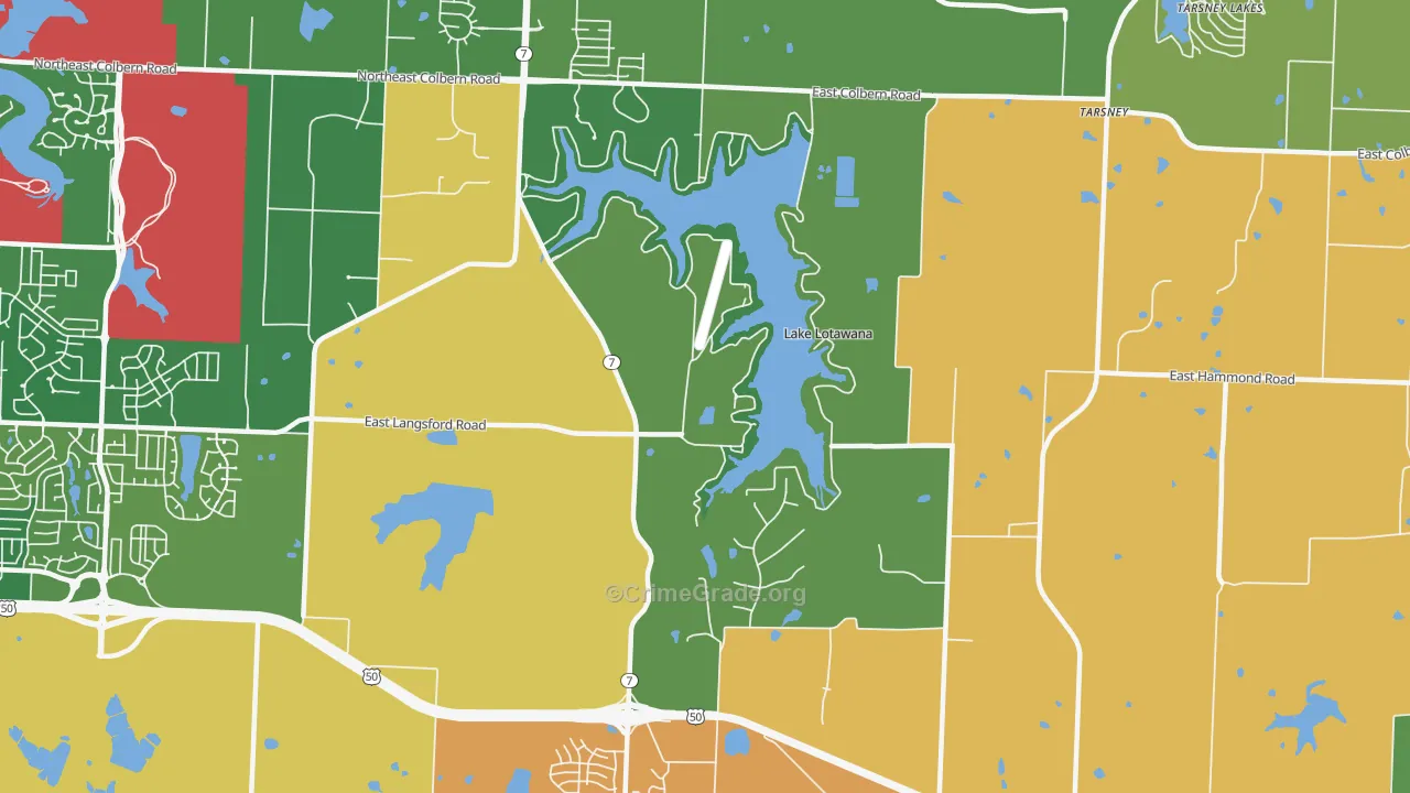 Lake Lotawana, MO Map of Robbery Rates
