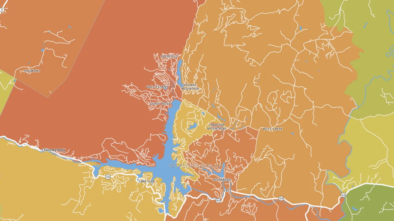 Lake Lure, NC Map of Robbery Rates
