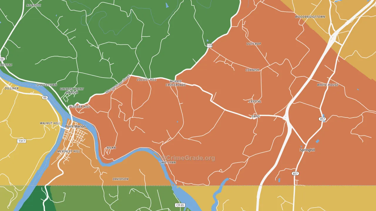Lake Lynn, PA Map of Robbery Rates