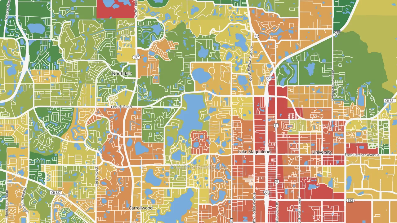 Lake Magdalene, FL Map of Robbery Rates