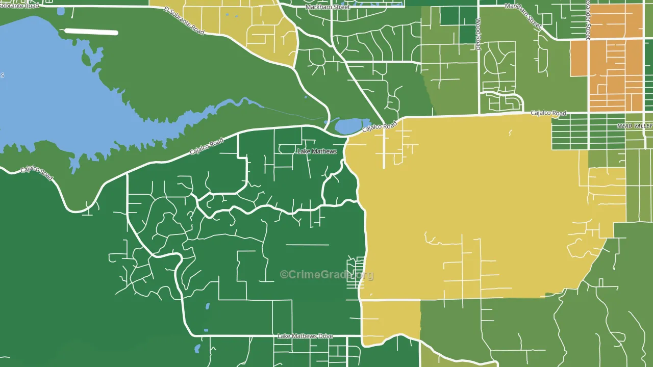 Lake Mathews, CA Map of Robbery Rates