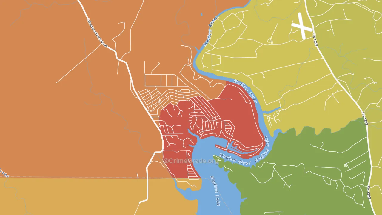Lake Medina Shores, TX Map of Robbery Rates