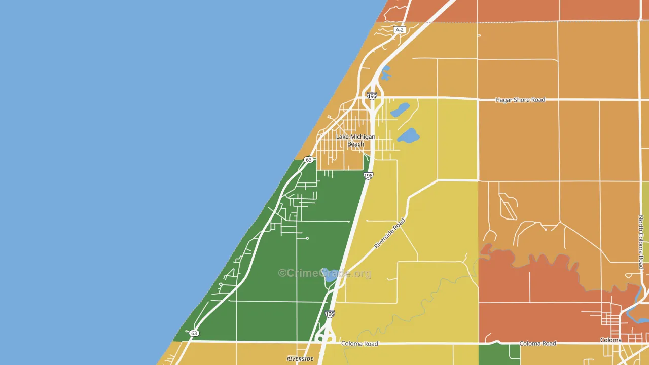 Lake Michigan Beach, MI Map of Robbery Rates
