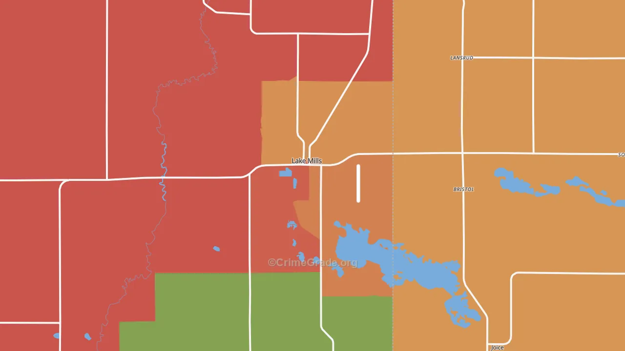 Lake Mills, IA Map of Robbery Rates