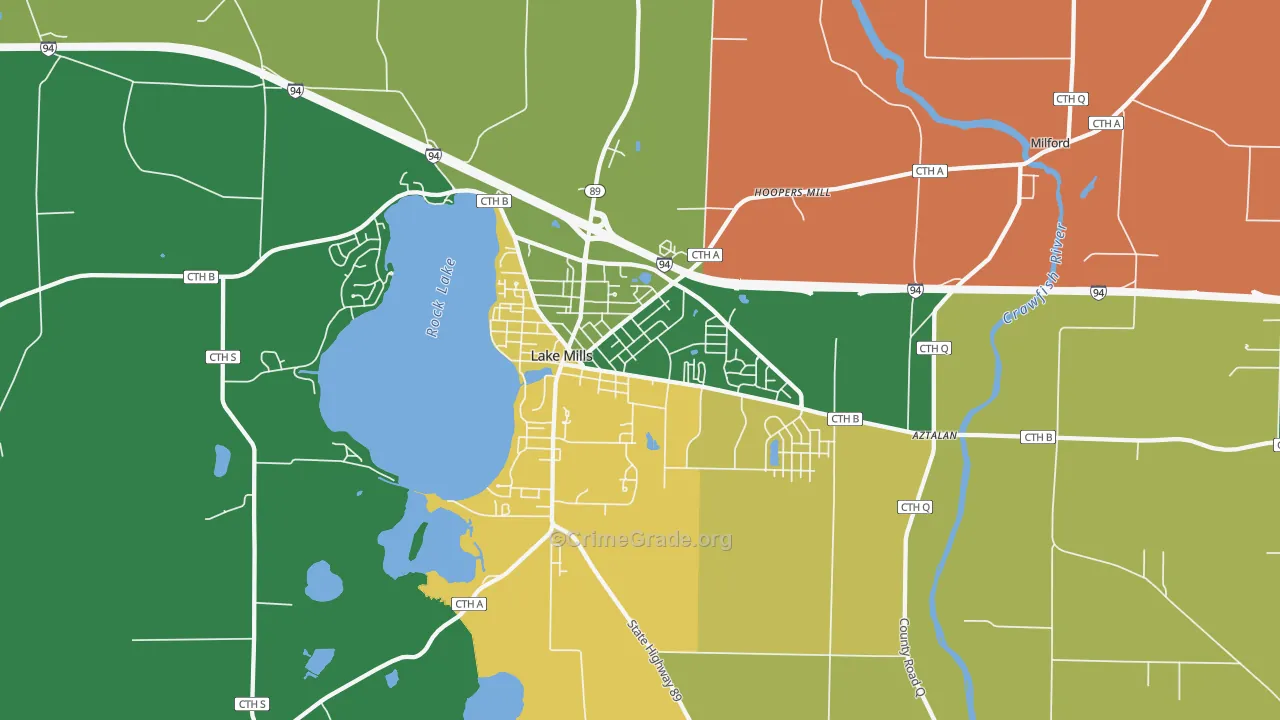 Lake Mills, WI Map of Robbery Rates