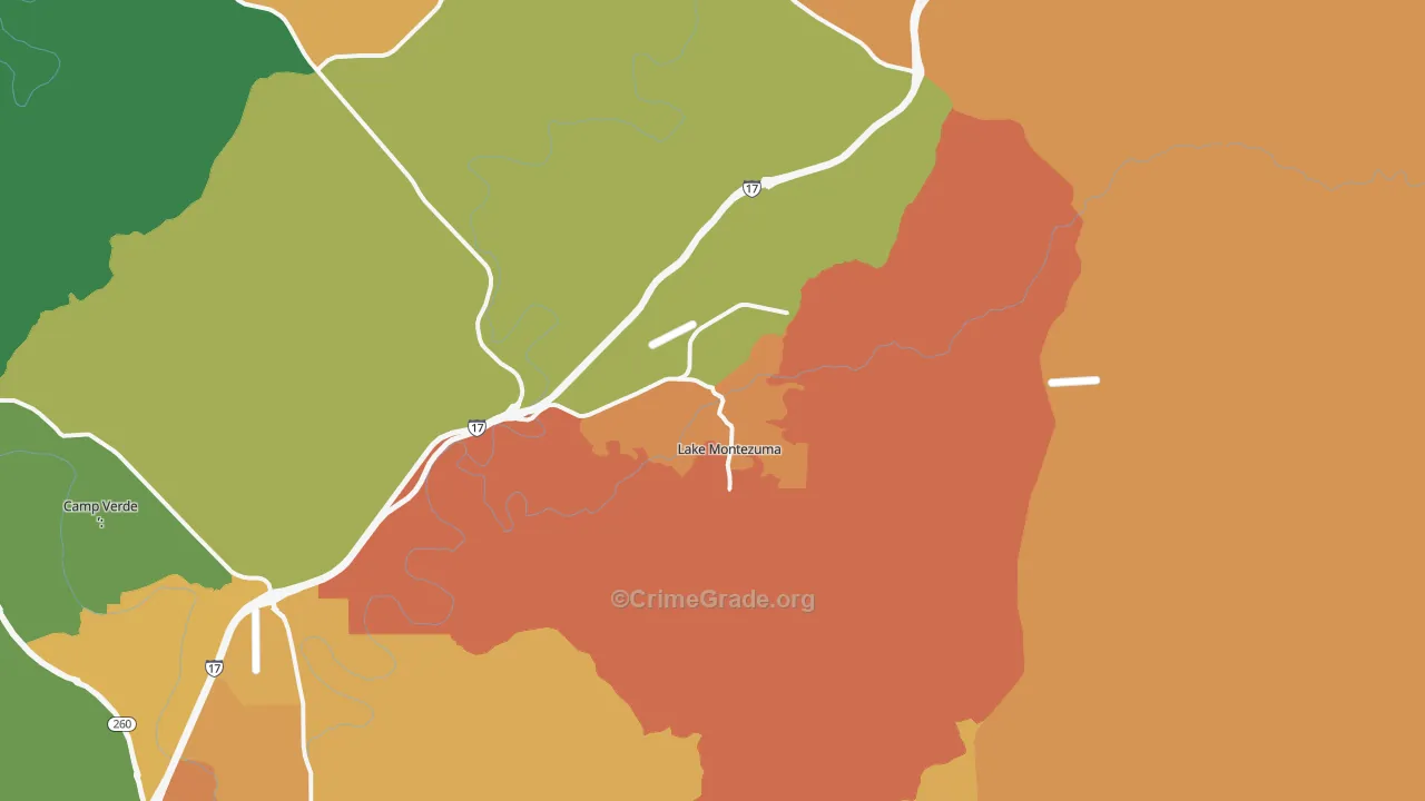 Lake Montezuma, AZ Map of Robbery Rates