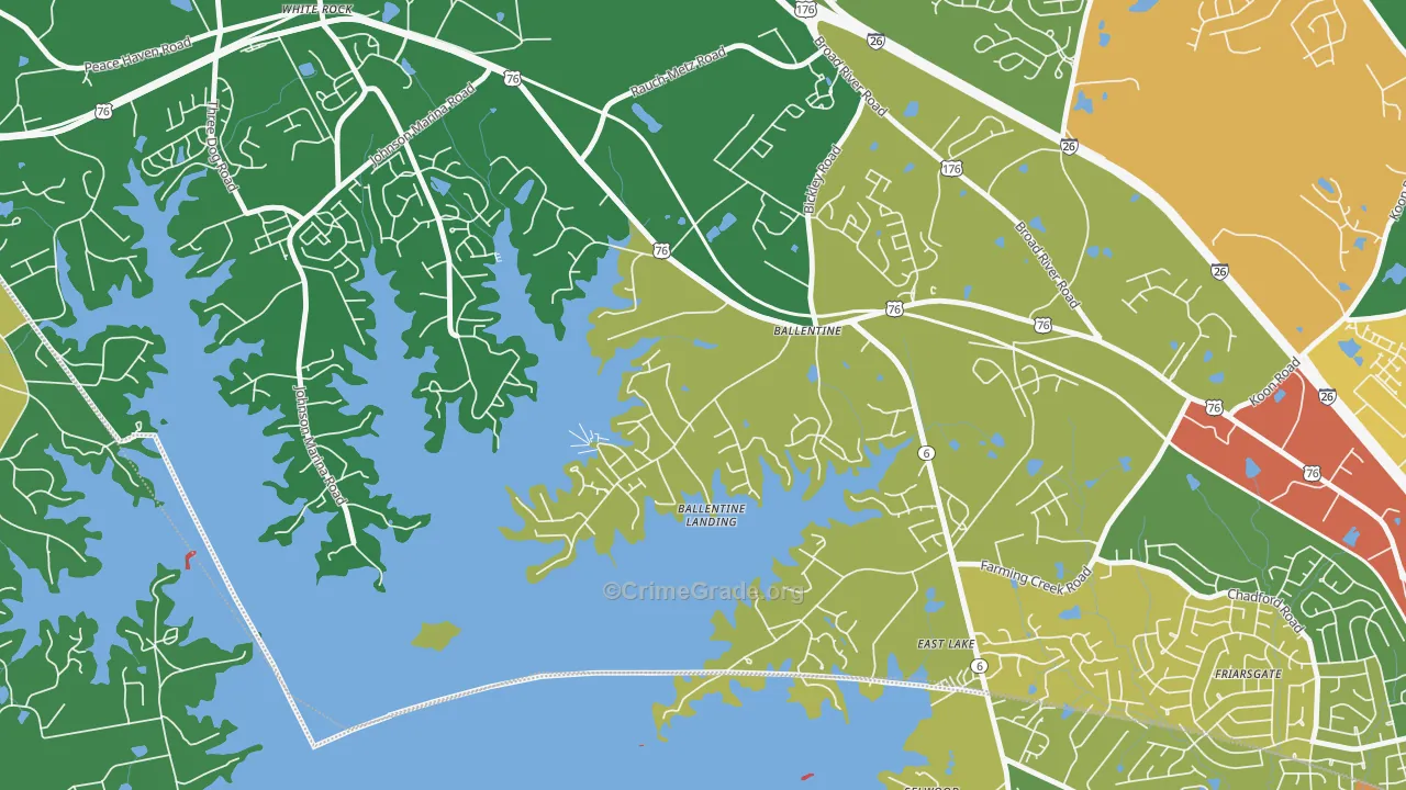 Lake Murray of Richland, SC Map of Robbery Rates
