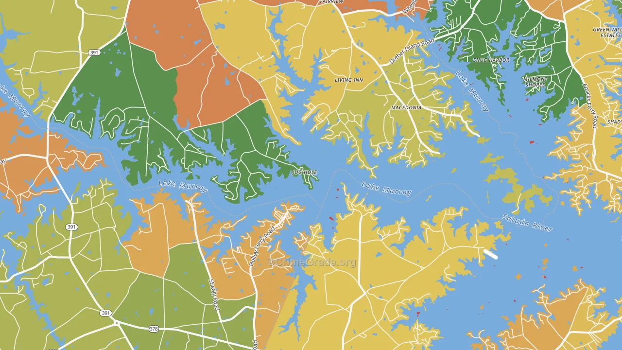 Lake Murray Shores, SC Map of Robbery Rates