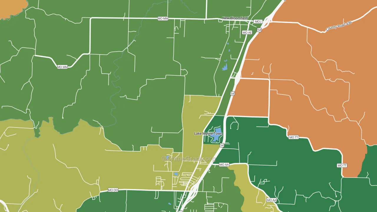 Lake Mykee Town, MO Map of Robbery Rates