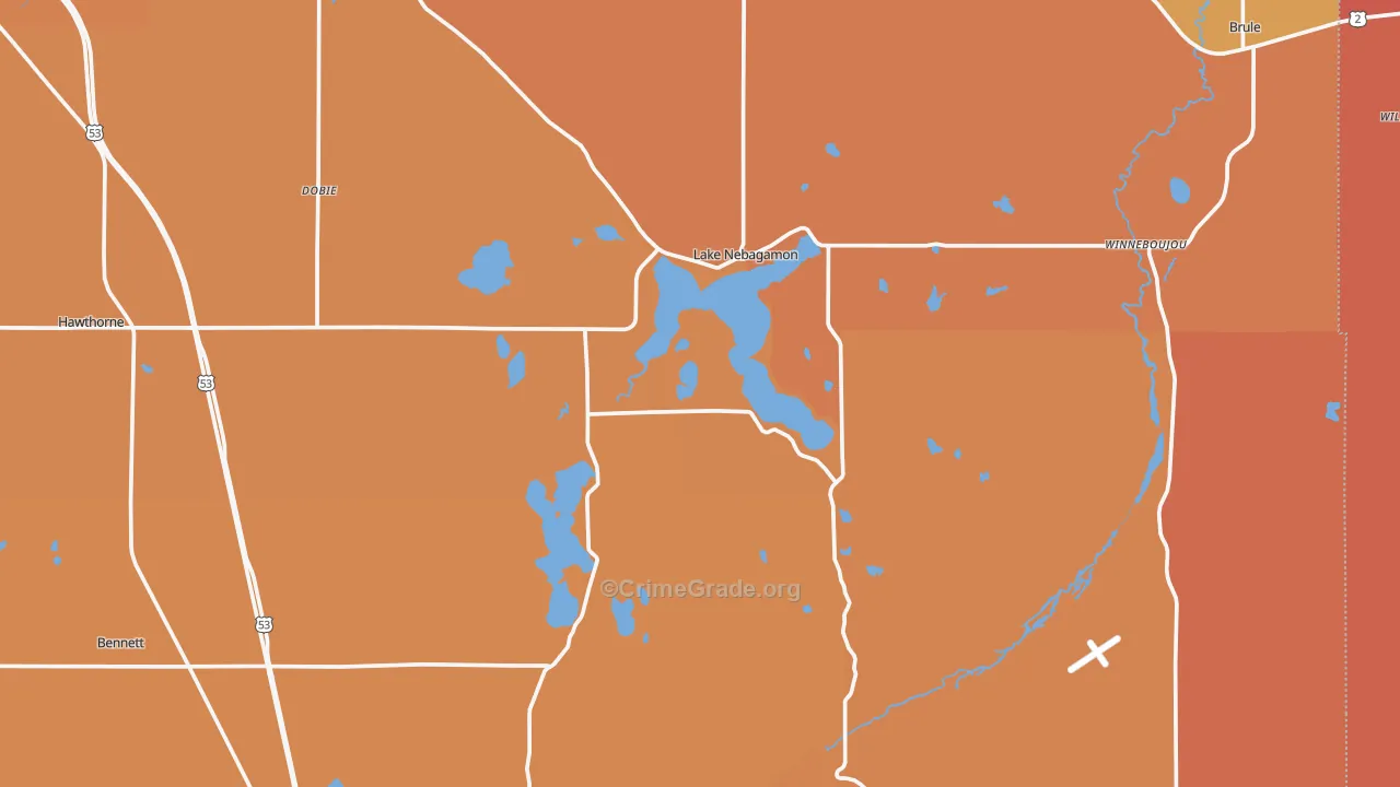 Lake Nebagamon, WI Map of Robbery Rates