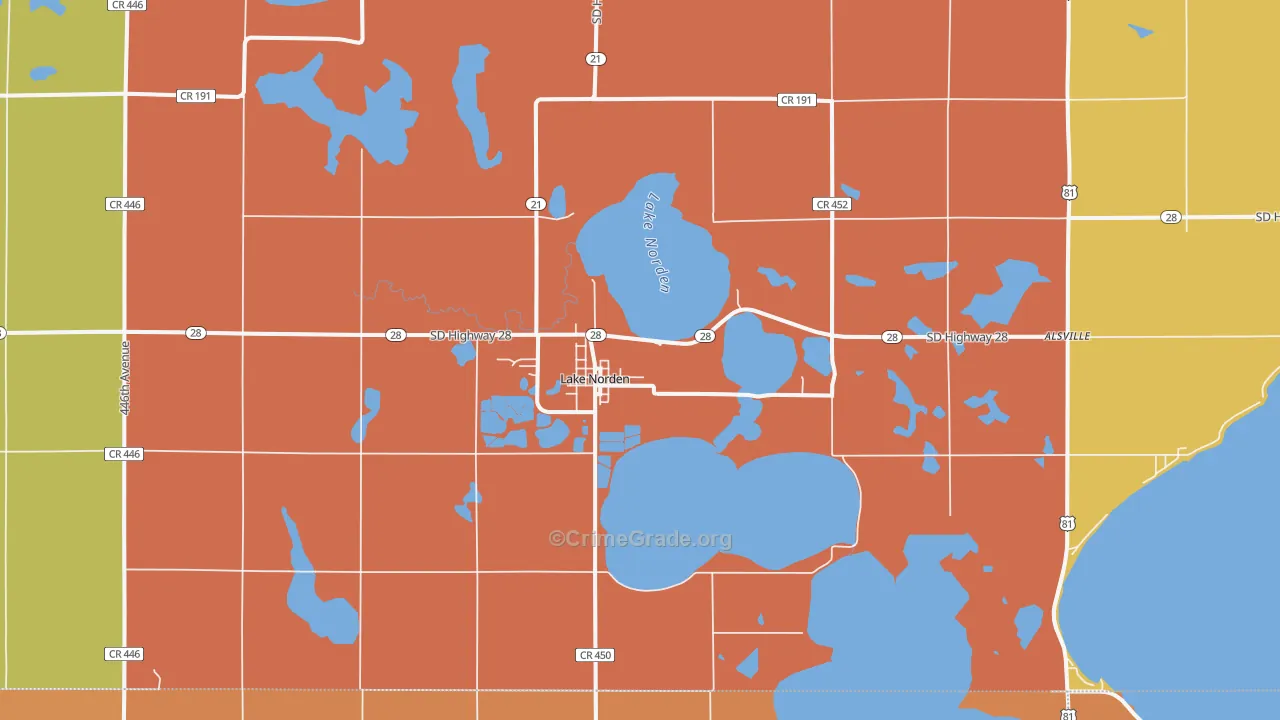 Lake Norden, SD Map of Robbery Rates