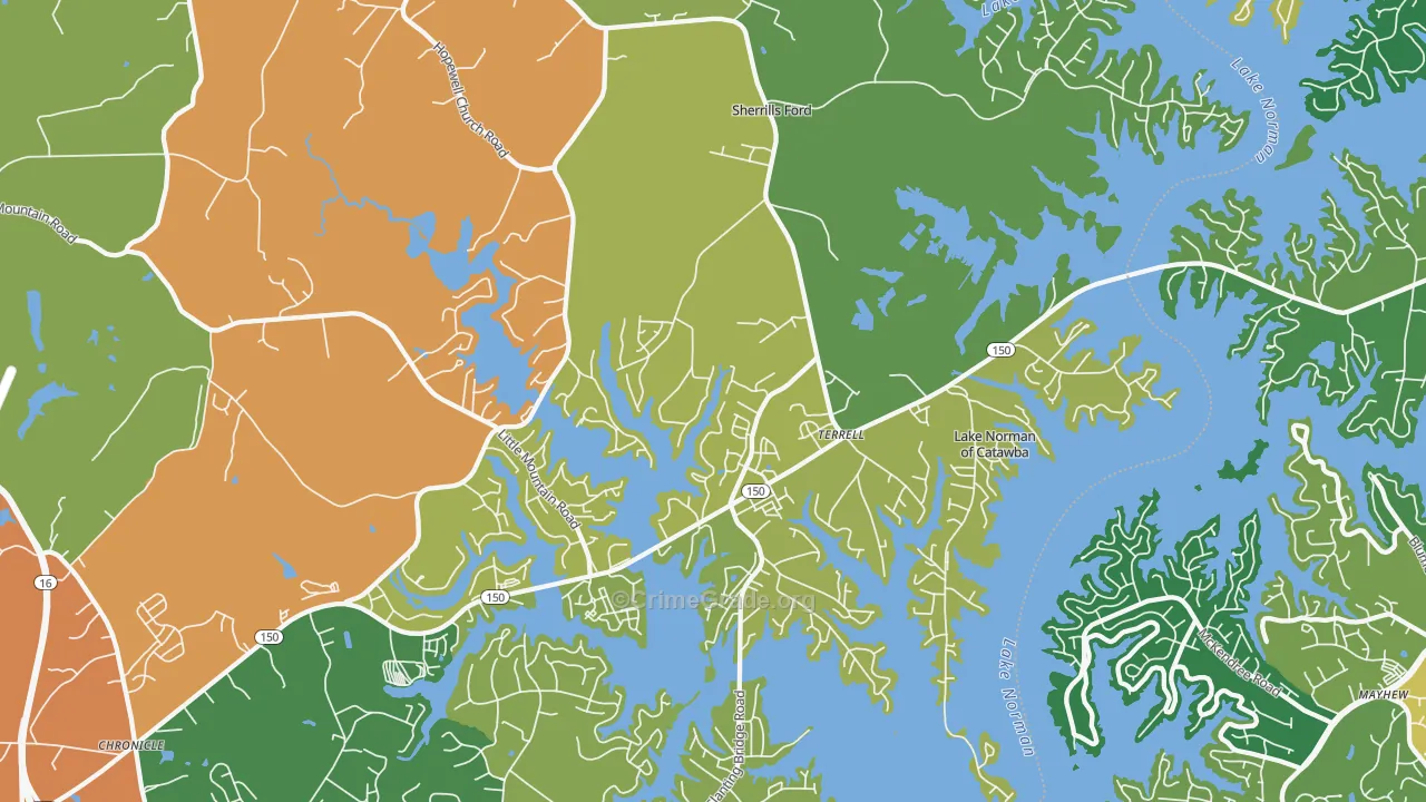 Lake Norman of Catawba, NC Map of Robbery Rates