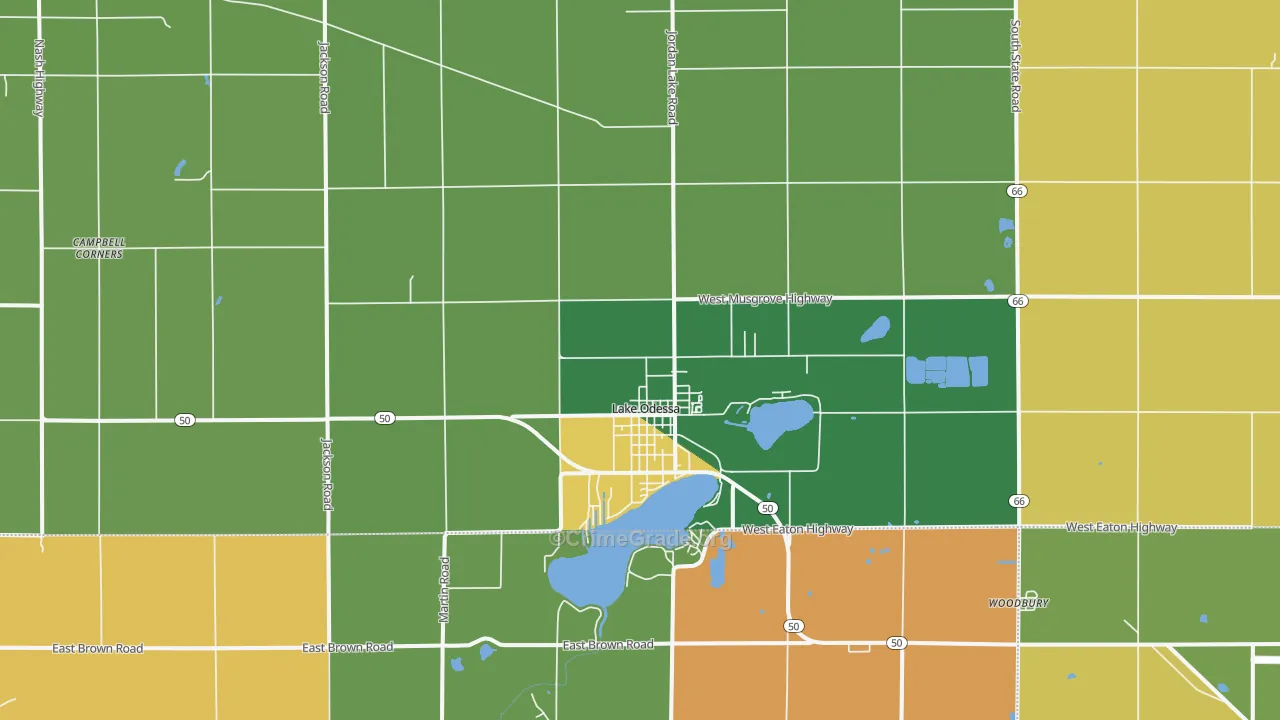 Lake Odessa, MI Map of Robbery Rates