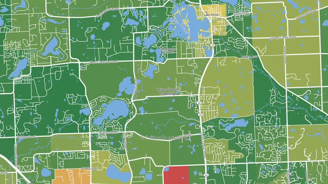 Lake Orion, MI Map of Robbery Rates