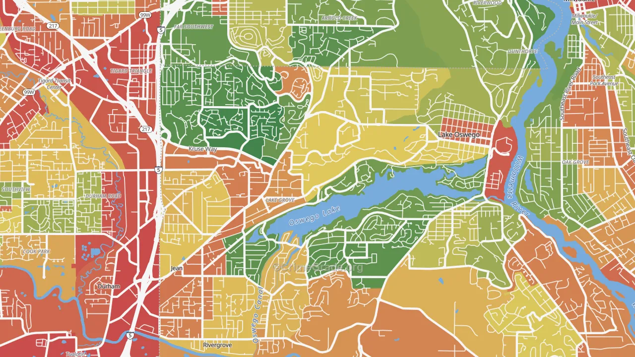 Lake Oswego, OR Map of Robbery Rates