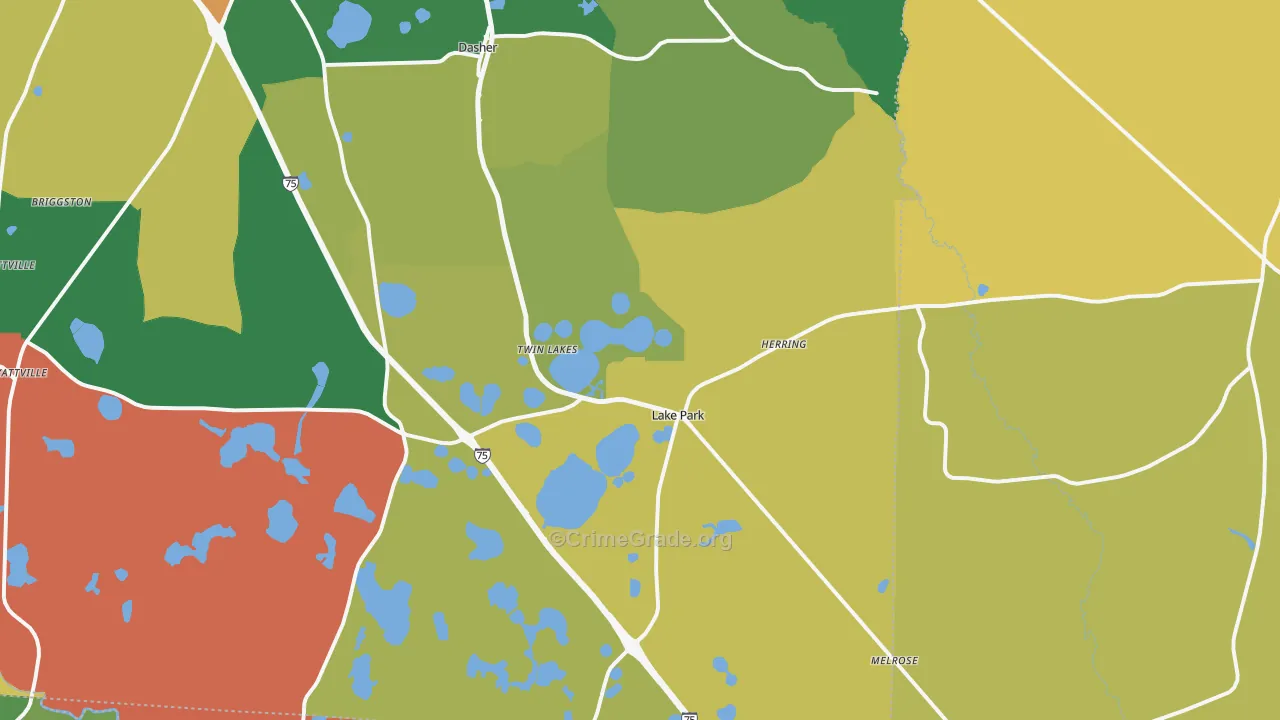 Lake Park, GA Map of Robbery Rates