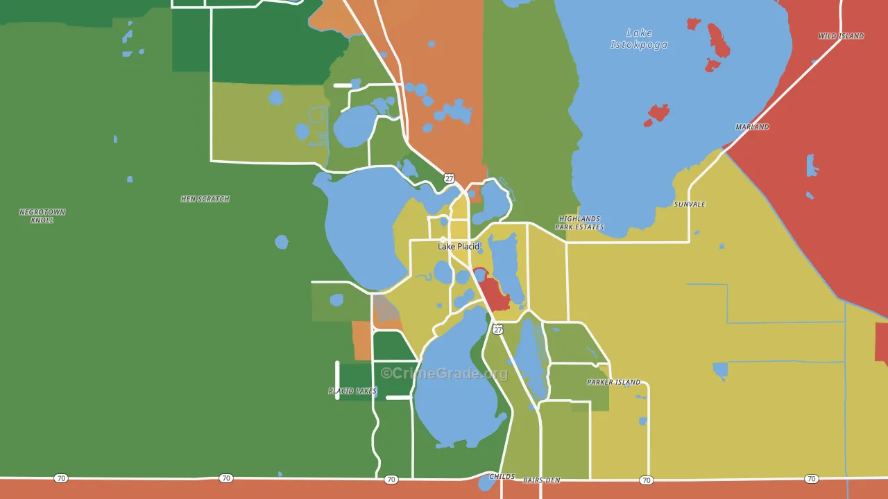 Lake Placid, FL Map of Robbery Rates