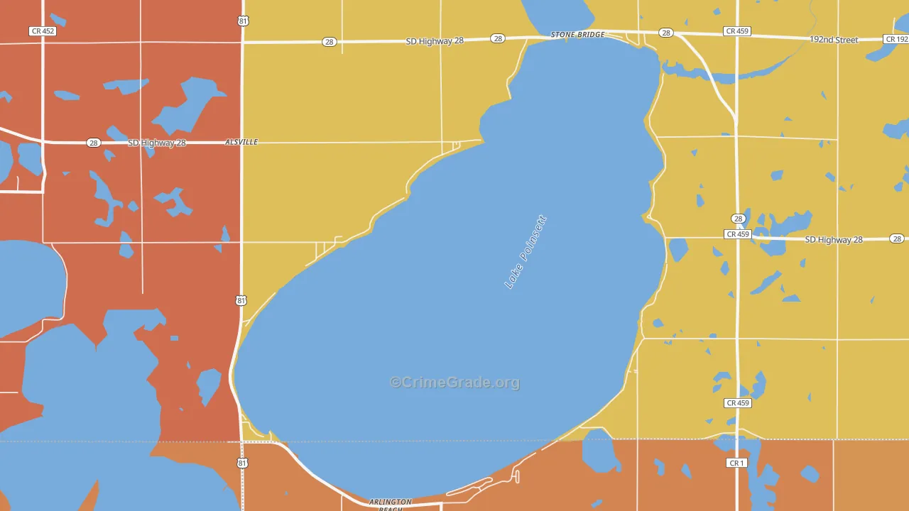 Lake Poinsett, SD Map of Robbery Rates