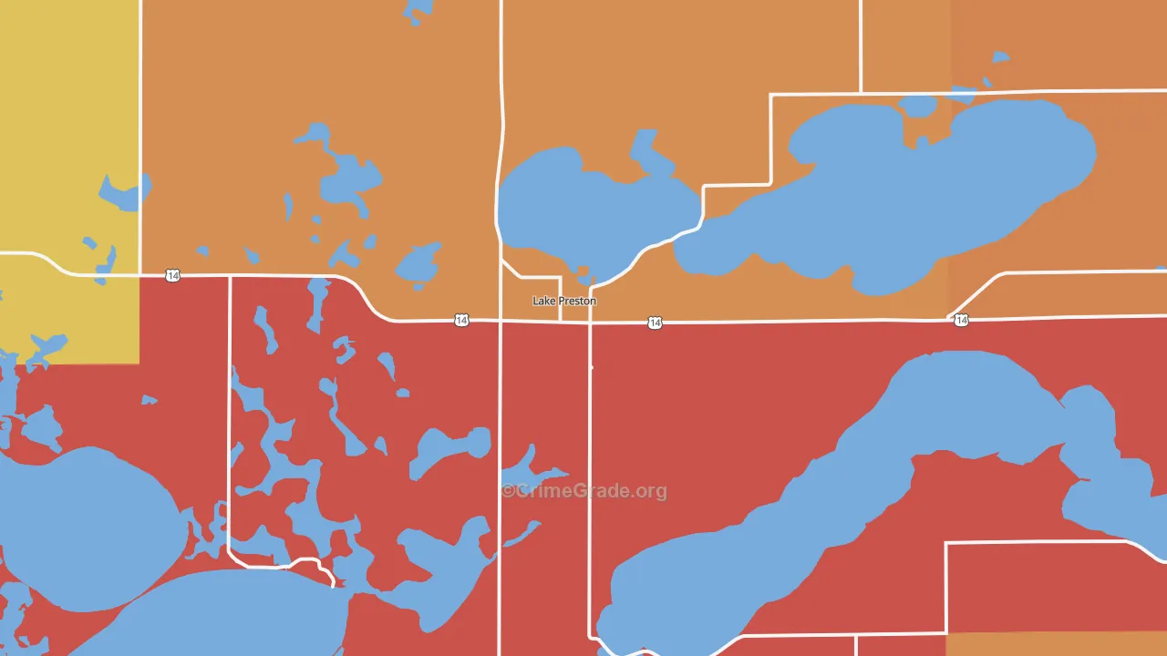 Lake Preston, SD Map of Robbery Rates
