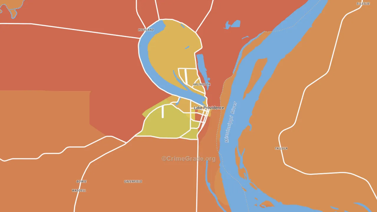 Lake Providence, LA Map of Robbery Rates