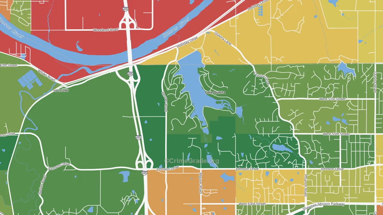 Lake Quivira, KS Map of Robbery Rates
