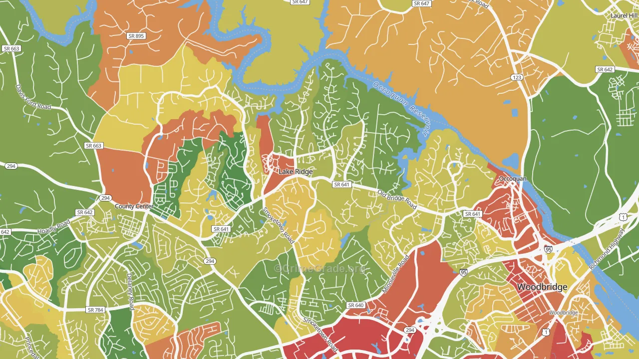 Lake Ridge, VA Map of Robbery Rates