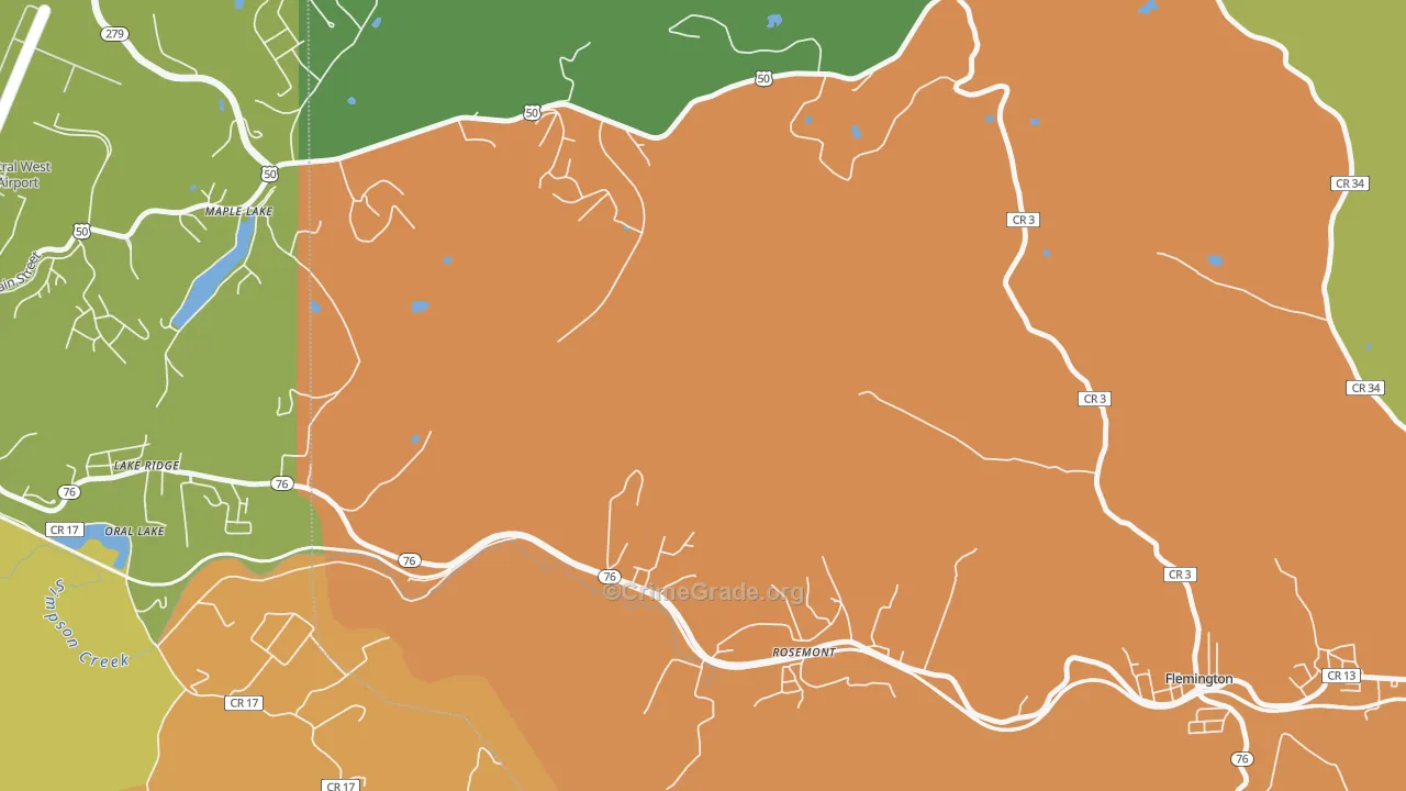 Lake Ridge, WV Map of Robbery Rates