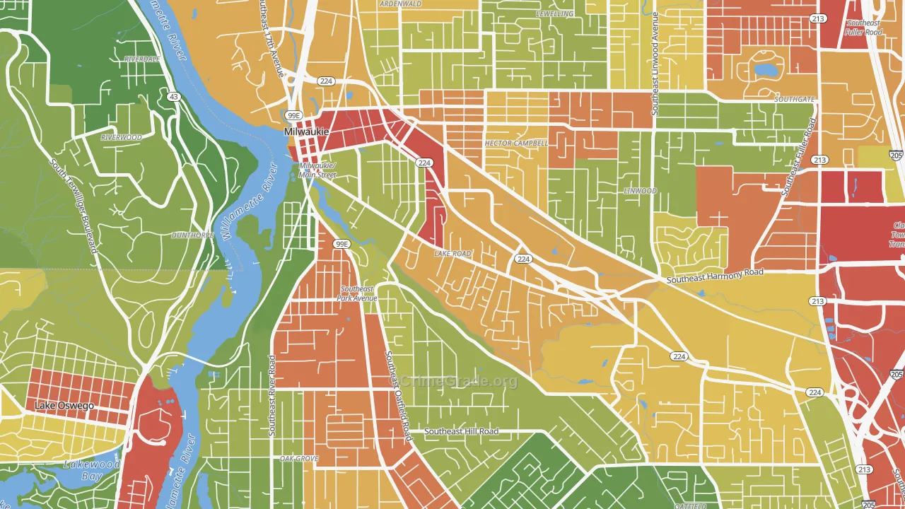 Lake Road, Milwaukie, OR Map of Robbery Rates