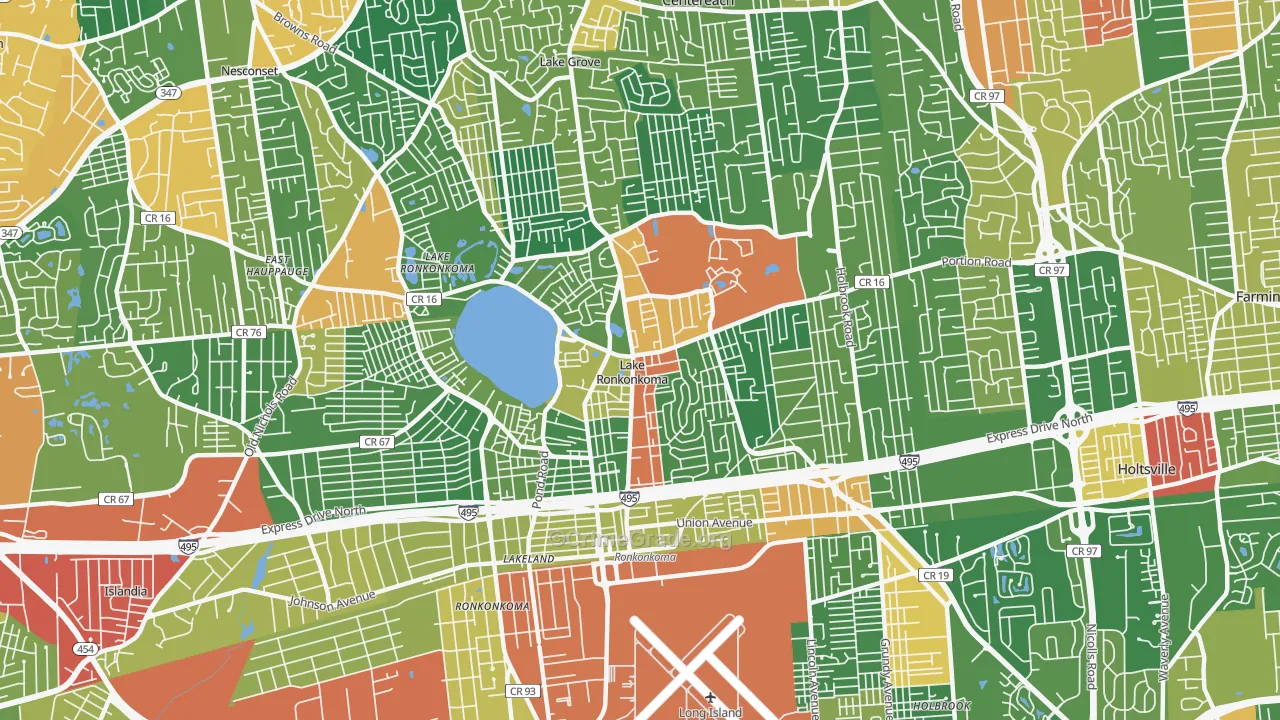 Lake Ronkonkoma, NY Map of Robbery Rates