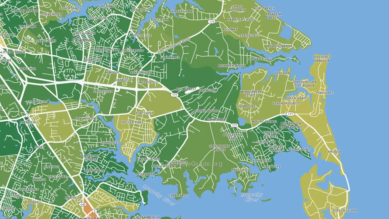Lake Shore, MD Map of Robbery Rates