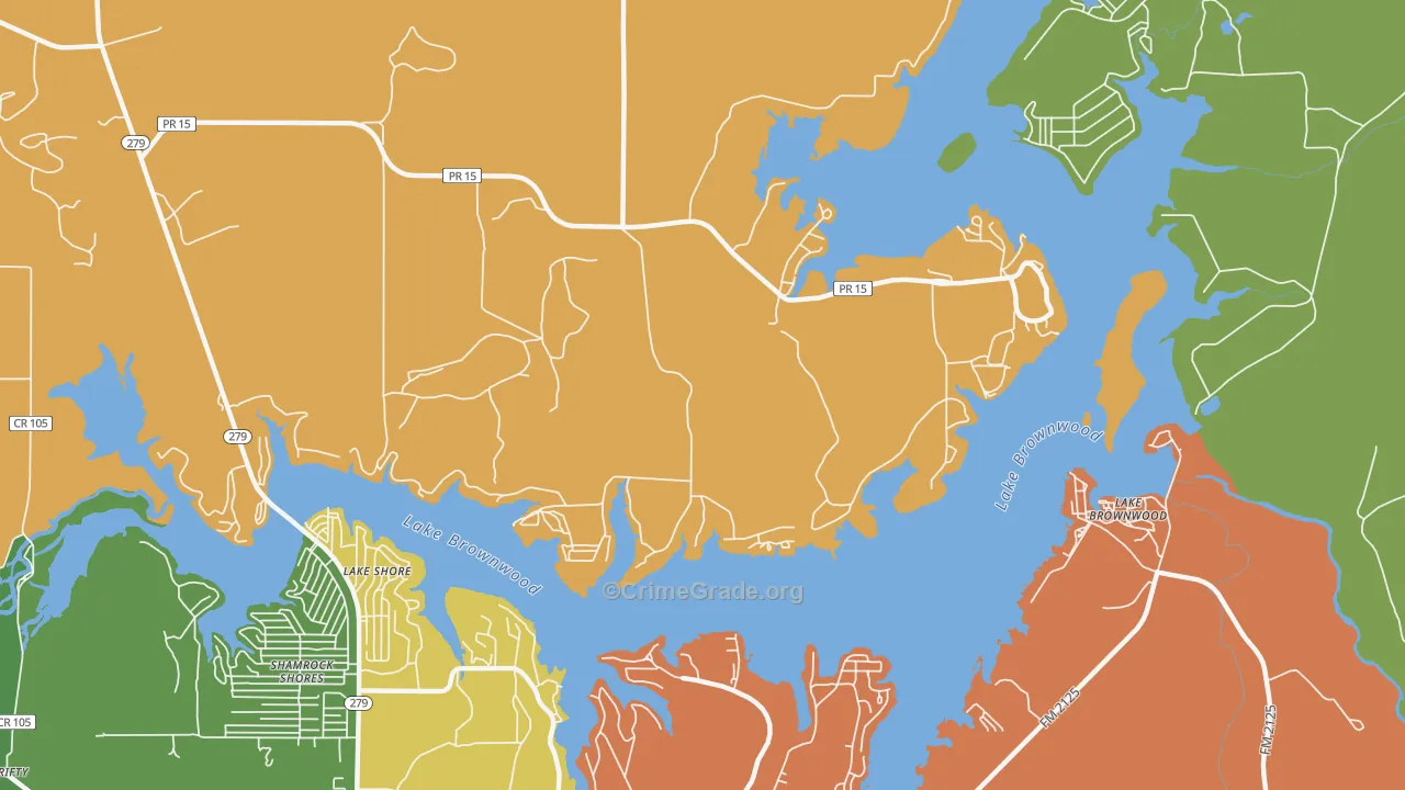 Lake Shore, TX Map of Robbery Rates
