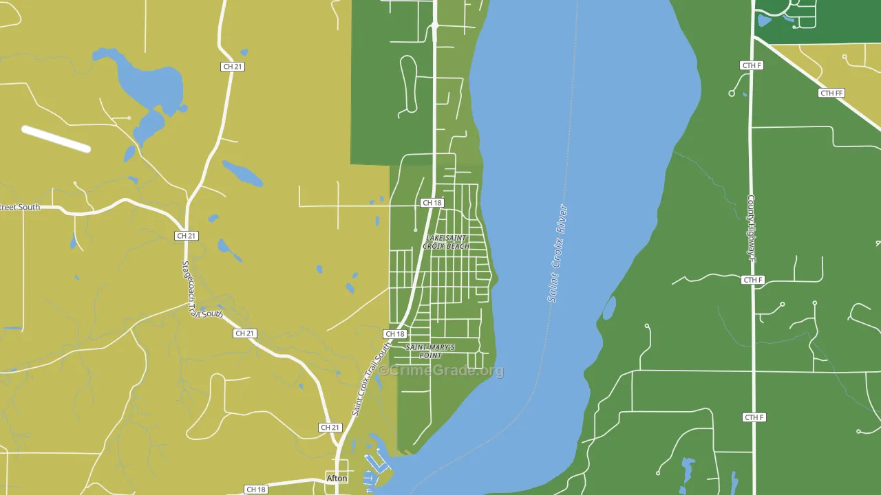 Lake St. Croix Beach, MN Map of Robbery Rates