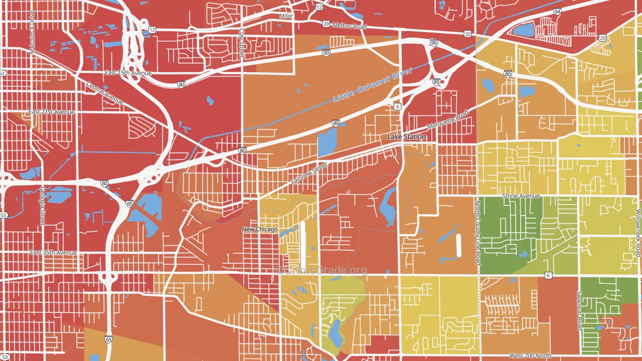 Lake Station, IN Map of Robbery Rates