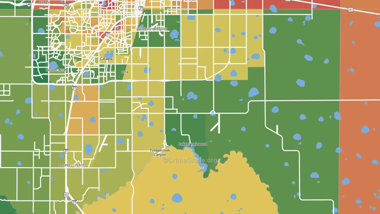 Lake Tanglewood, TX Map of Robbery Rates