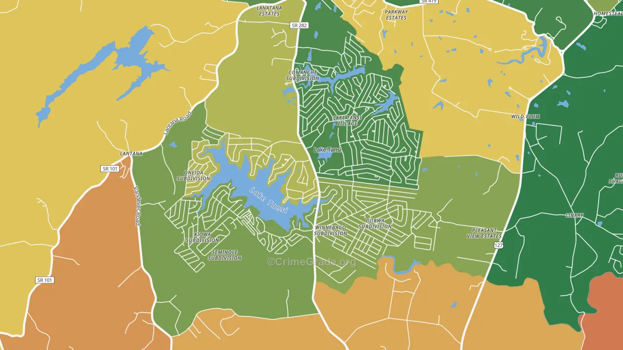 Lake Tansi, TN Map of Robbery Rates