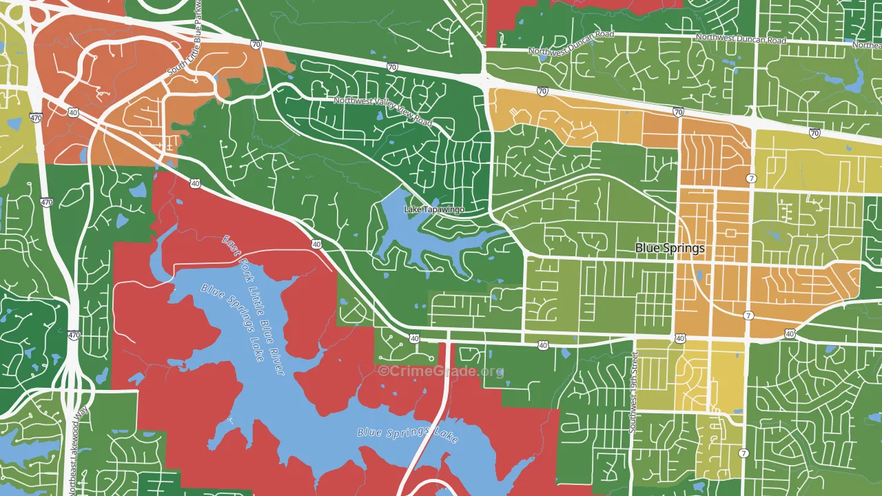 Lake Tapawingo, MO Map of Robbery Rates