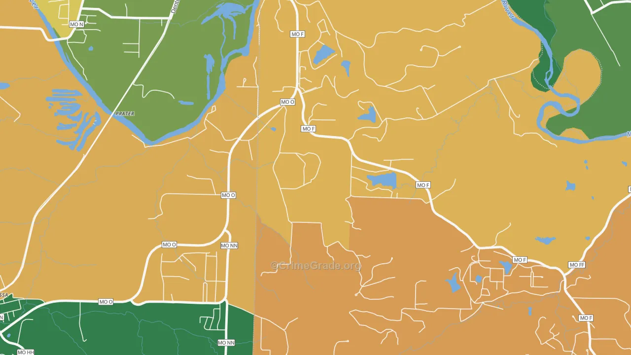 Lake Tekakwitha, MO Map of Robbery Rates
