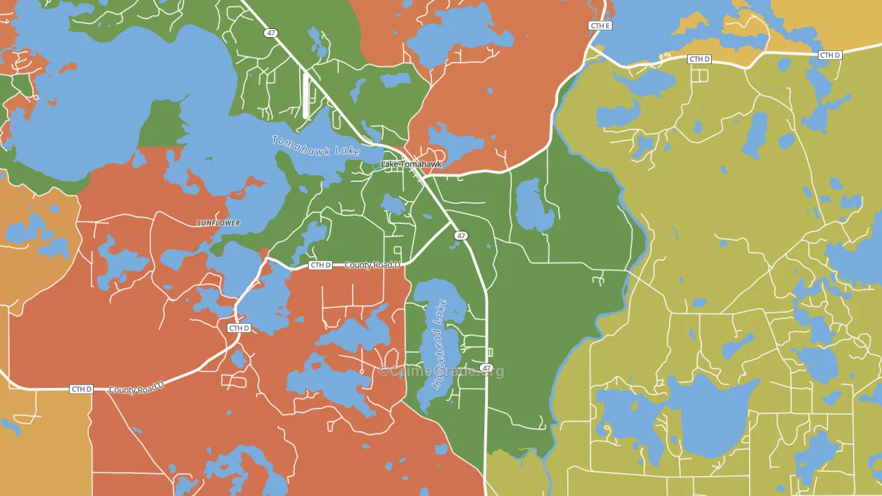 Lake Tomahawk, WI Map of Robbery Rates