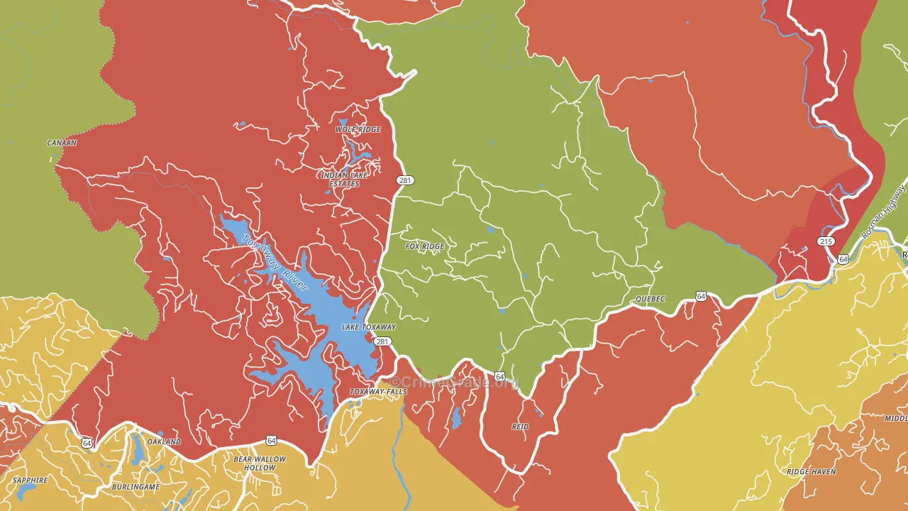 Lake Toxaway, NC Map of Robbery Rates